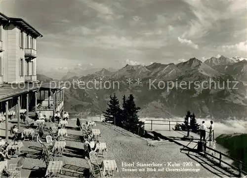 AK / Ansichtskarte Stanserhorn_NW Hotel Stanserhorn Kulm Terrasse mit Unterwaldnerbergen 