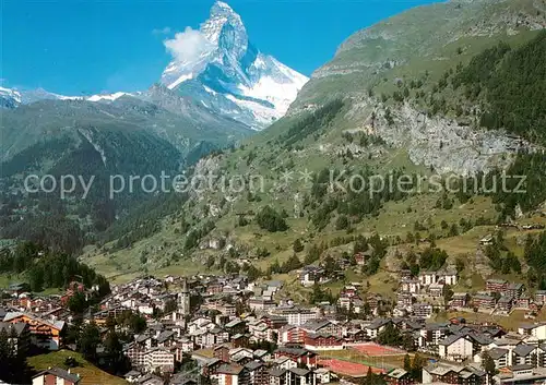 AK / Ansichtskarte Zermatt_VS Fliegeraufnahme mit Matterhorn Zermatt_VS