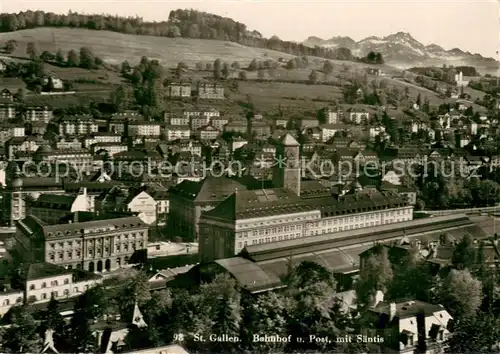 AK / Ansichtskarte St_Gallen_SG Bahnhof und Post mit Saentis St_Gallen_SG