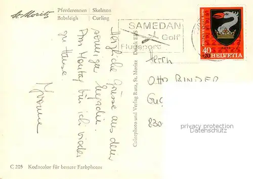 AK / Ansichtskarte Samedan Pferderennen Bobsleigh Skeleton Curling Samedan