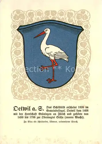 AK / Ansichtskarte Oetwil_See Stadtwappen In Blau ein schreitender silberner rotbewehrter Storch Oetwil_See