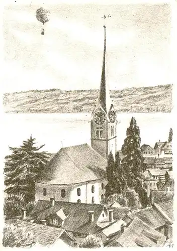 AK / Ansichtskarte Horgen_ZH Ballonfahrt 200 Jahre Ref Kirche Horgen Reitplatz Allmend Horgen Horgen_ZH