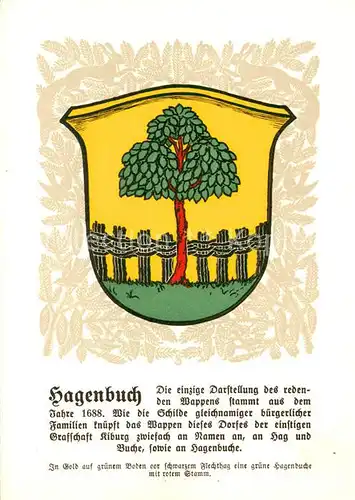 AK / Ansichtskarte Hagenbuch_Winterthur_ZH Zuercher Gemeindewappen In Gold auf gruenem Boden vor schwarzem Flechthag eine gruene Hagenbuche mit roten Stamm 