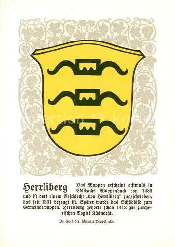 AK / Ansichtskarte Herrliberg Zuercher Gemeindewappen In Gold drei schwarze Doppeljoche Herrliberg