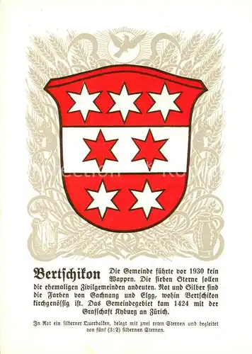 AK / Ansichtskarte Bertschikon_ZH Zuercher Gemeindewappen In Rot ein silberner Querbalken belegt mit zwei roten Sternen und begleiten von fuenf silbernen Sternen 