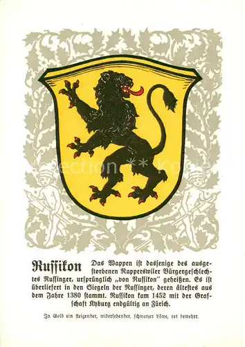 AK / Ansichtskarte Russikon_ZH Zuercher Gemeindewappen In Gold ein steigender widersehender schwarzer Loewe rot bewehrt 