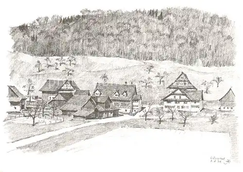 AK / Ansichtskarte Husertal_Hausen_Albis_ZH Ortsansicht Zeichnung 