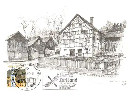 AK / Ansichtskarte Albisrieden_ZH Briefmarken Ausstellung ZueriLand Fliegermuseum Duebendorf Zeichnung Albisrieden ZH
