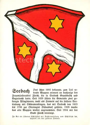 AK / Ansichtskarte Seebach_Zuerich Gemeindewappen In Rot ein silberner Schraegfluss mit Bacheinmuendung vom Schildfusse her begleitet von drei goldenen Sternen Seebach Zuerich