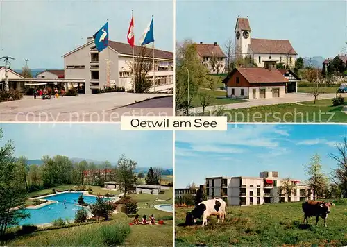 AK / Ansichtskarte Oetwil_See Schule Kirche Schwimmbad Rinderweide Oetwil_See