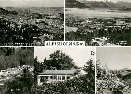 AK / Ansichtskarte Albishorn_915m_ZH Zuerich mit See Zugersee mit Berneralpen Schnabelburg Glarneralpen 