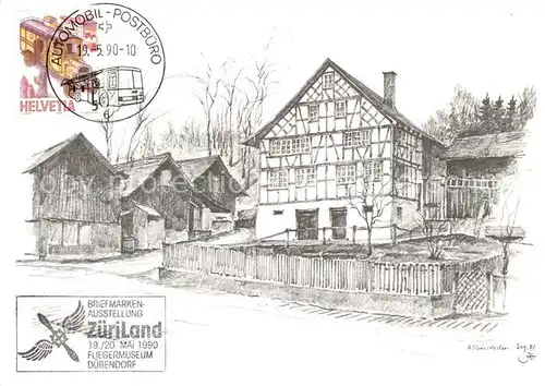 AK / Ansichtskarte Albisrieden_ZH Briefmarken Ausstellung ZueriLand Fliegermuseum Duebendorf Zeichnung Albisrieden ZH