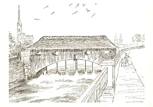 AK / Ansichtskarte Zuerich_ZH Gedecktes Brueggli abgebrochen am 11. April 1950 Zeichnung Zuerich_ZH