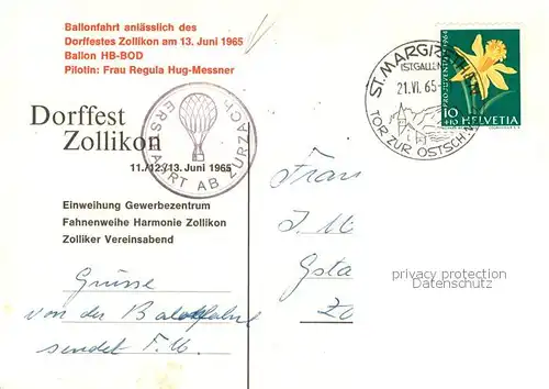 AK / Ansichtskarte Zollikon_ZH Dorffest Zollikon 1965 Zeichnung Zollikon ZH