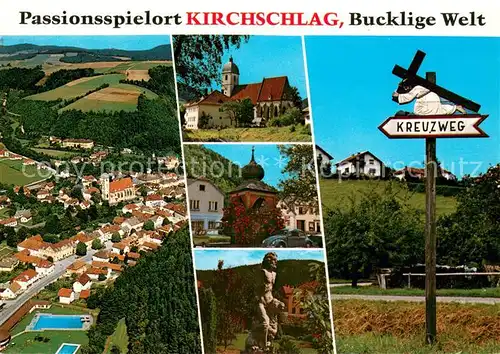 AK / Ansichtskarte Kirchschlag_Buckligen_Welt Passionsspielort Luftbild Kreuzweg Kirche Statue Kirchschlag_Buckligen