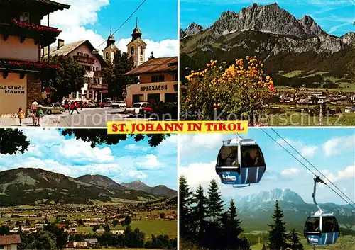 AK / Ansichtskarte St_Johann_Tirol Hauptplatz Kirche Panorama Blick gegen Wilden Kaiser Kalkstein Leoganger Steinberge Bergbahn St_Johann_Tirol