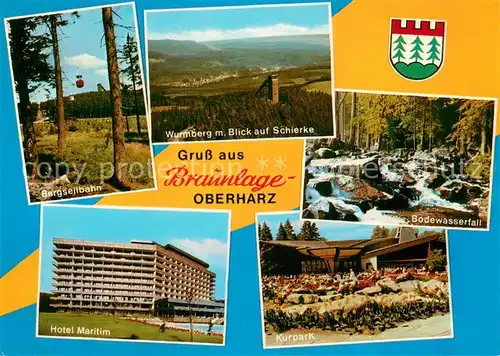 AK / Ansichtskarte Braunlage Bergseilbahn Hotel Maritim Wurmberg Blick auf Schierke Bodewasserfall Kurpark Braunlage