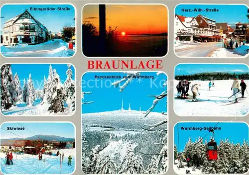 AK / Ansichtskarte Braunlage Strassenpartien Winterpanorama Skiwiese Brocken Wurmberg Seilbahn Braunlage