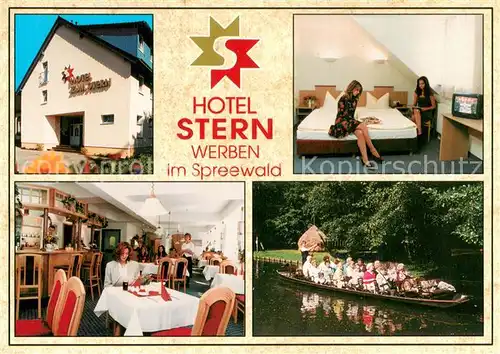 AK / Ansichtskarte Werben_Niederlausitz Hotel Stern Teilansichten Kegelbahn Bootsfahrt Werben_Niederlausitz