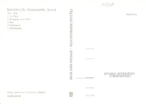 AK / Ansichtskarte Steinhoefel_Fuerstenwalde Klubgaststaette Ulmenhof Park Bar Gastraum Weinstube Steinhoefel_Fuerstenwalde