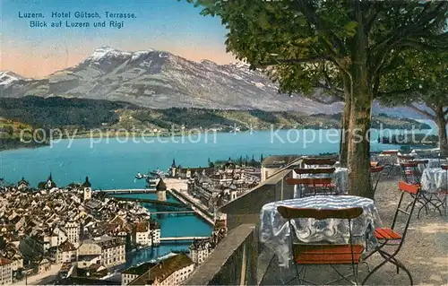 AK / Ansichtskarte Luzern_Vierwaldstaettersee Hotel Guetsch Terrasse mit Rigiblick Luzern_Vierwaldstaettersee