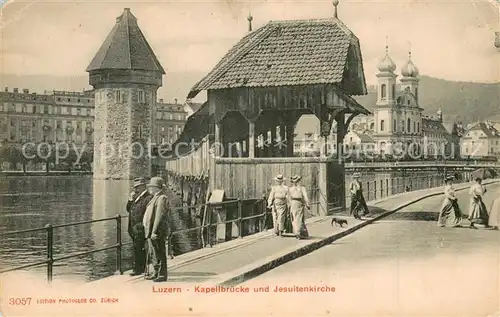 AK / Ansichtskarte Luzern_Vierwaldstaettersee Kapellbruecke und Jesuitenkirche Luzern_Vierwaldstaettersee