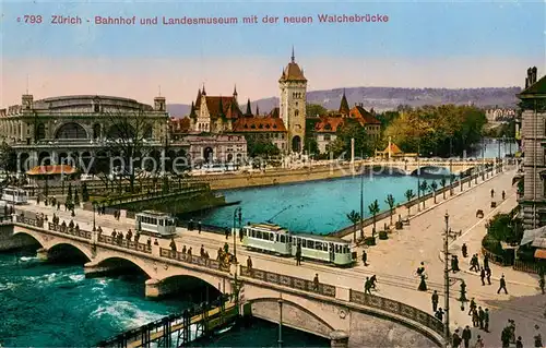 AK / Ansichtskarte Zuerich_ZH Bahnhof und Landesmuseum mit der neuen Walchebruecke Zuerich_ZH