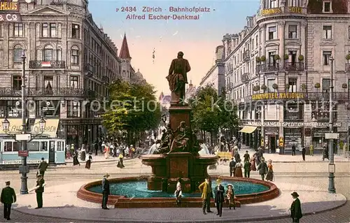 AK / Ansichtskarte Zuerich_ZH Bahnhofplatz Alfred Escher Denkmal Zuerich_ZH