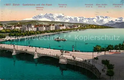 AK / Ansichtskarte Zuerich_ZH Quaibruecke und die Alpen Zuerich_ZH
