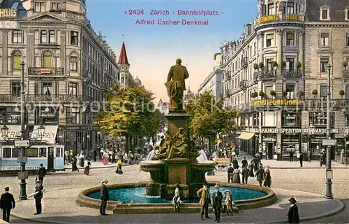 AK / Ansichtskarte Zuerich_ZH Bahnhofplatz Alfred Escher Denkmal Zuerich_ZH