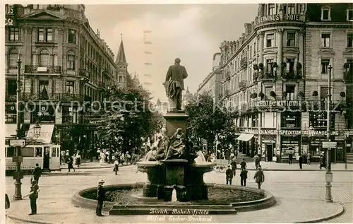 AK / Ansichtskarte Zuerich_ZH Bahnhofplatz Alfred Escher Denkmal Zuerich_ZH