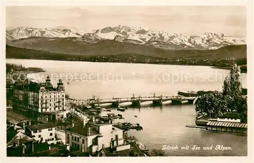 AK / Ansichtskarte Zuerich_ZH Seepartie mit Alpen Zuerich_ZH