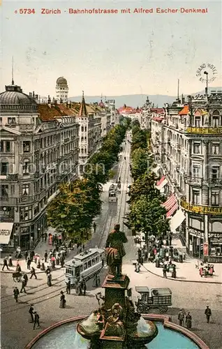AK / Ansichtskarte Zuerich_ZH Bahnhofstrasse mit Alfred Escher Denkmal Zuerich_ZH