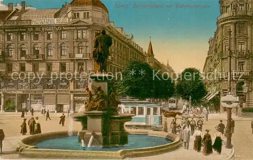 AK / Ansichtskarte Zuerich_ZH Bahnhofplatz mit Bahnhofstrasse und Alfred Escher Denkmal Zuerich_ZH