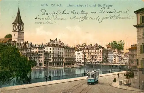 AK / Ansichtskarte Zuerich_ZH Limmatquai und St Peter Zuerich_ZH