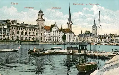 AK / Ansichtskarte Zuerich_ZH Hauptpost Stadthaus Fraumuenster und Peterkirche Zuerich_ZH