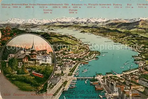 AK / Ansichtskarte Zuerich_ZH Zuerichsee Panoramakarte Zuerichberg Waldhaus Dolder Zuerich_ZH