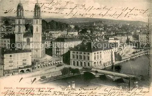 AK / Ansichtskarte Zuerich_ZH Grossmuenster und die Alpen Zuerich_ZH
