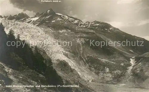 AK / Ansichtskarte Rhonegletscher_Glacier_du_Rhone_VS und Belvedere Furkastrasse Furkahorn 