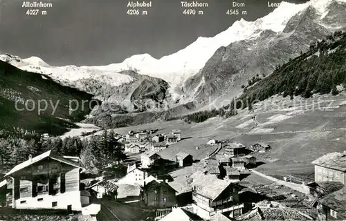 AK / Ansichtskarte Saas Fee mit Fee Gletscher Allalinhorn Alphubel Dom und Lenzspitze Saas Fee