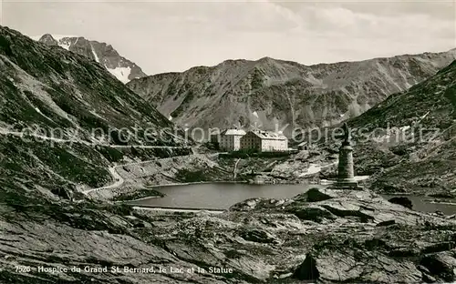 AK / Ansichtskarte Grand_St_Bernard_VS Hospice du Grand St Bernard le Lac et la Statue 