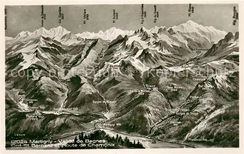 AK / Ansichtskarte Martigny__Martinaco_VS Vallee de Bagnes Grand St Bernard et Route de Chamonix 