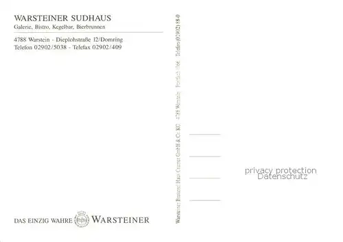 AK / Ansichtskarte Warstein Warsteiner Sudhaus Galerie Bistro Kegelbar Bierbrunnen Warstein