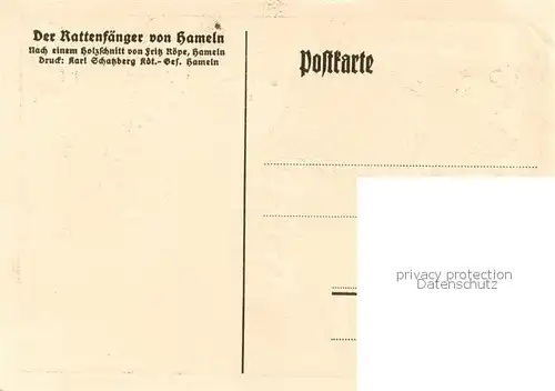AK / Ansichtskarte Hameln_Weser Rattenfaenger v. Hameln Holzschnitt Hameln Weser