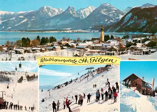 AK / Ansichtskarte St_Gilgen_Salzkammergut Wintersport Gondel See Berg Panorama St_Gilgen_Salzkammergut