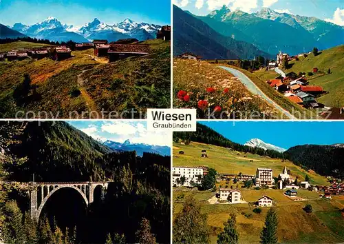 AK / Ansichtskarte Wiesen_Albula Wieseneralp mit Tinzenhorn und Piz Mitgel Wiesener Viadukt mit Valbellahorn 