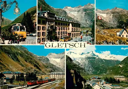 AK / Ansichtskarte Gletsch Station der Postautos und des beruehmten Glacier Express der Furka Oberalp Bahn Gletsch