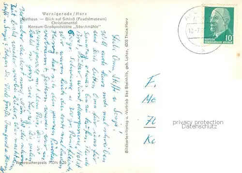 AK / Ansichtskarte Wernigerode_Harz Rathaus Schlossblick Feudalmuseum Christianental Konsum Gaststaette Storchmuehle Wernigerode Harz