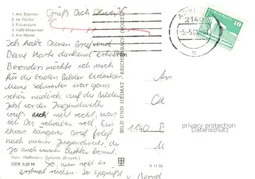 AK / Ansichtskarte Anklam Am Steintor Hafen Pulverturm VdN Ehrenmal Am Markt Anklam