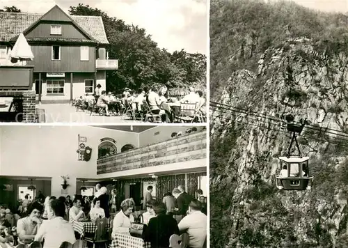 AK / Ansichtskarte Rosstrappe_Harz Berghotel Rosstrappe Rosstrappenfelsen mit Personenschwebebahn zwischen Bodetal und Hexentanzplatz 